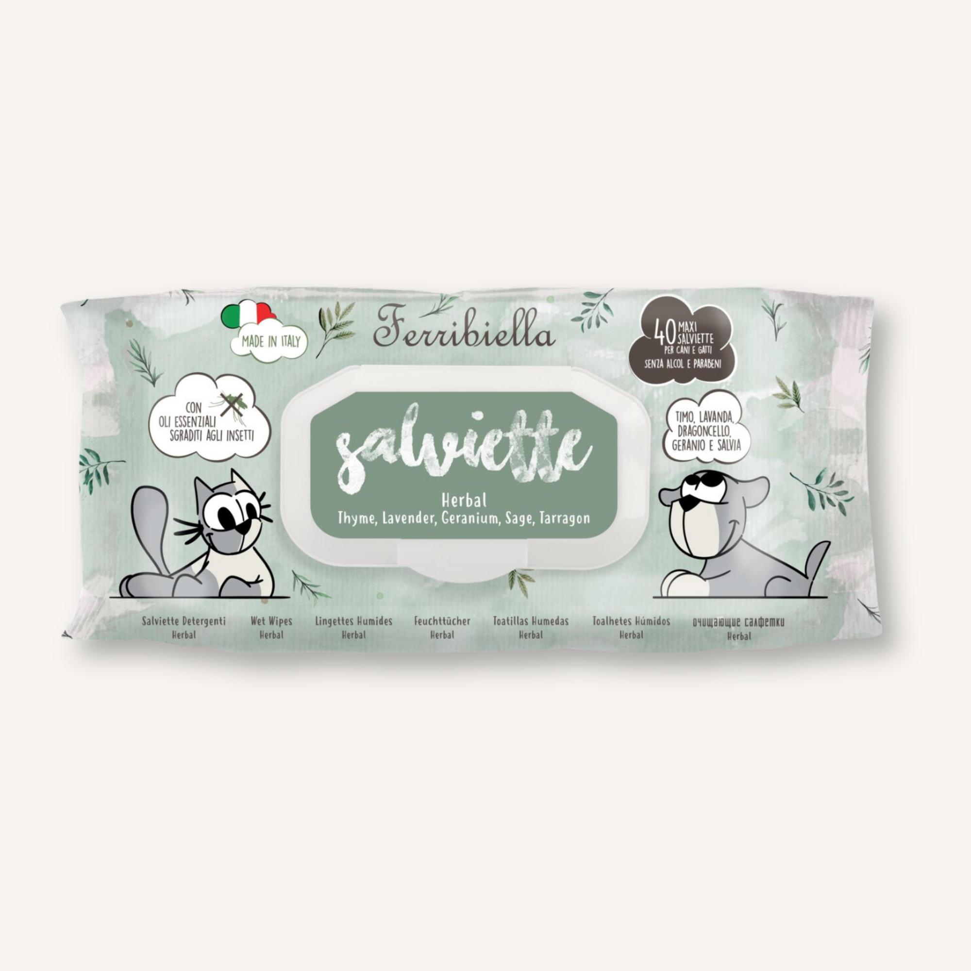 Ferribiella Wet Wipes verzorgings doekjes voor honden en katten Herbal