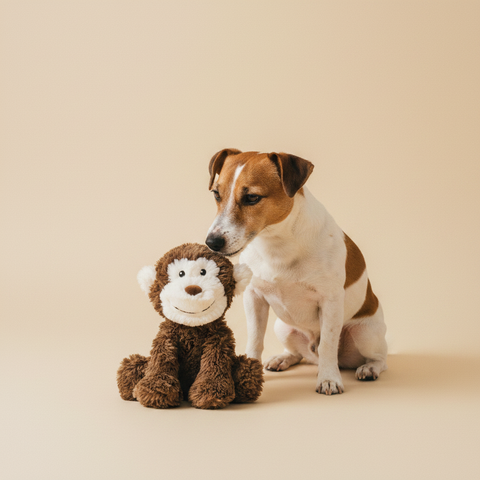 Stuffed Monkey – Knuffel – Ferribiella — lifestyle met hond | The Snuffle Studio