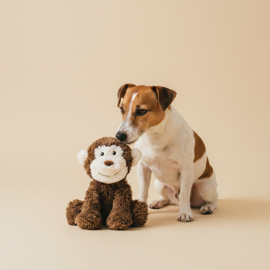 Stuffed Monkey – Knuffel – Ferribiella — lifestyle met hond | The Snuffle Studio
