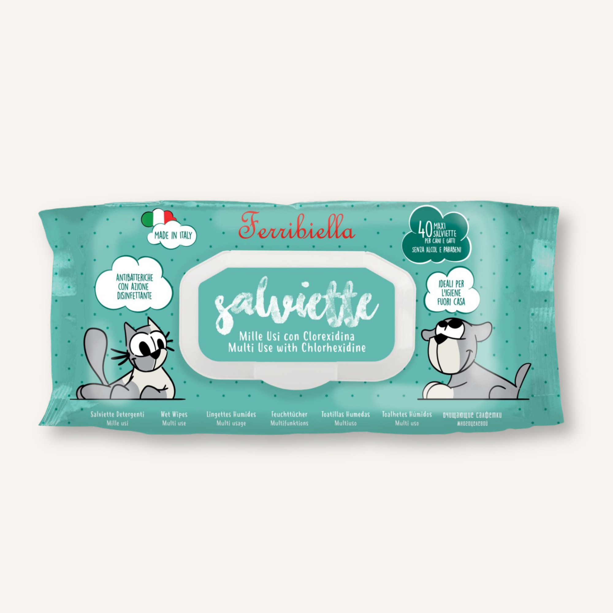 Ferribiella Wet Wipes vochtige doekjes voor hond en kat veelzijdig en antibacterieel