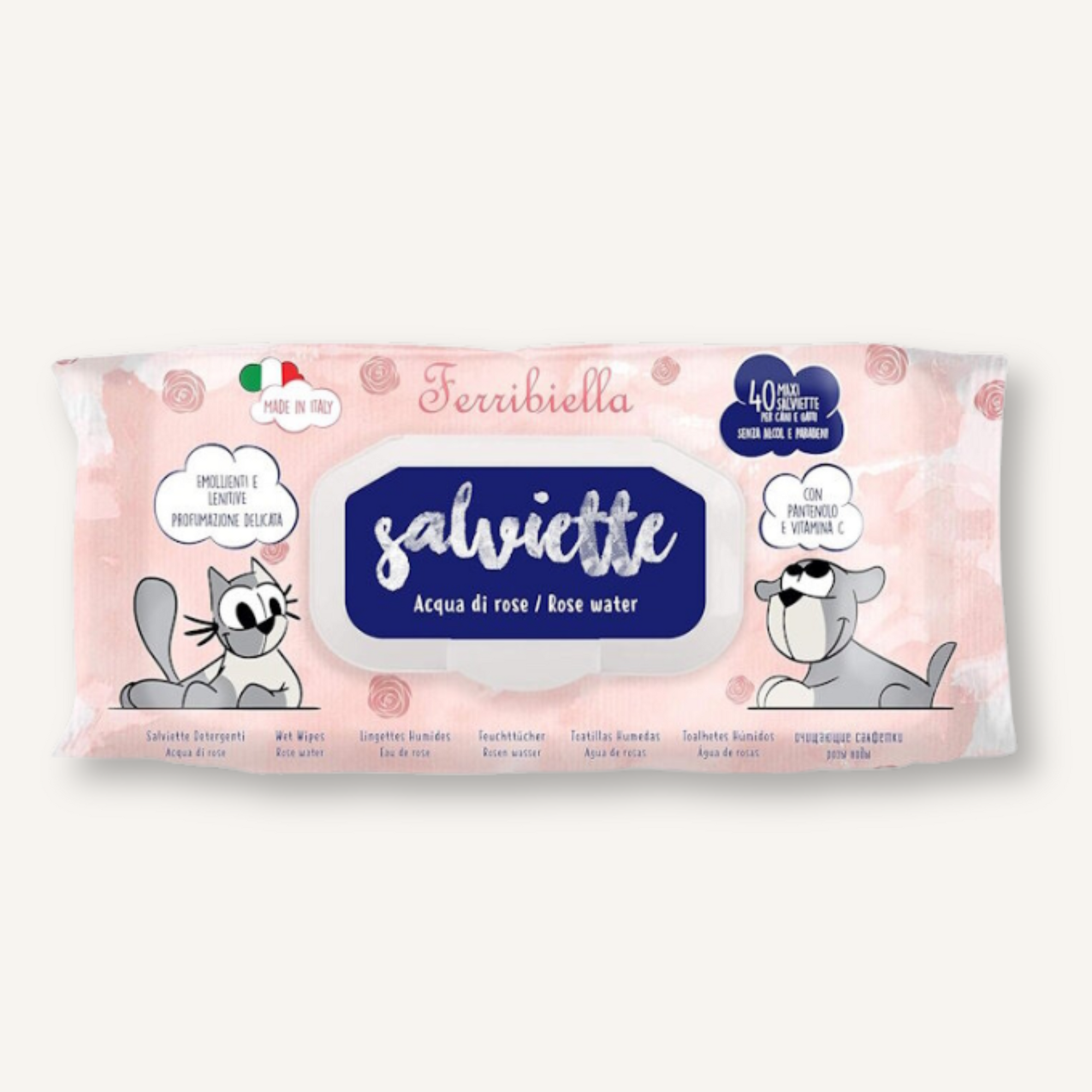 Ferribiella Wet Wipes Rose water verzorgingsdoekjes voor hond en kat