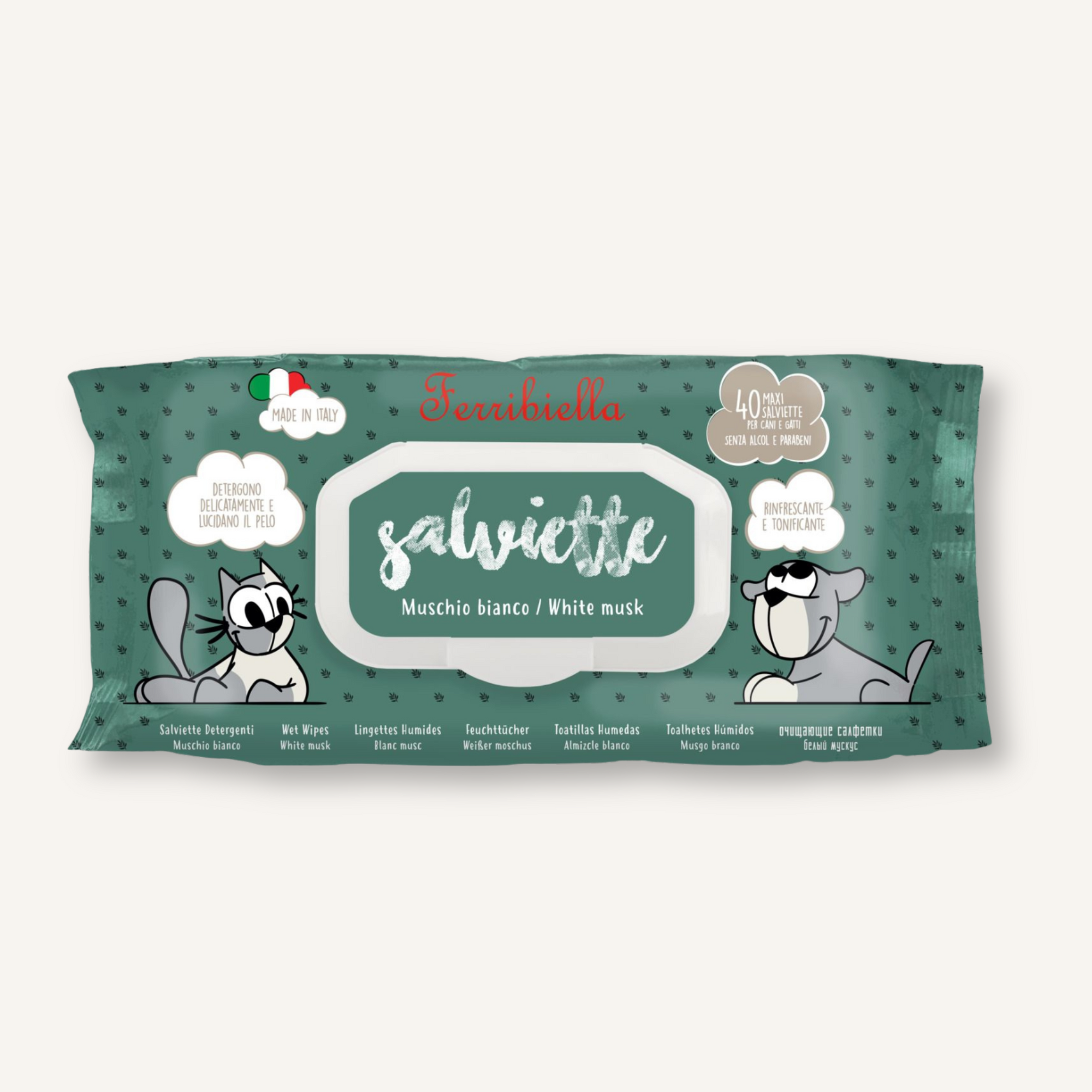 Ferribiella Wet Wipes verzorgings doekjes voor hond en kat White Musk