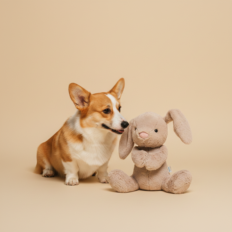 Stuffed Rabbit – Knuffel – Ferribiella — lifestyle met hond | The Snuffle Studio
